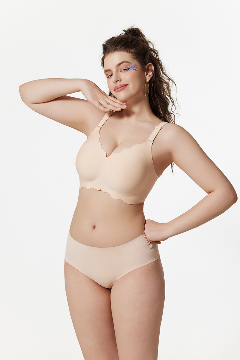 Wireless Seamless Bras for Women No Underwire Wavy V Neck HB03 (10)