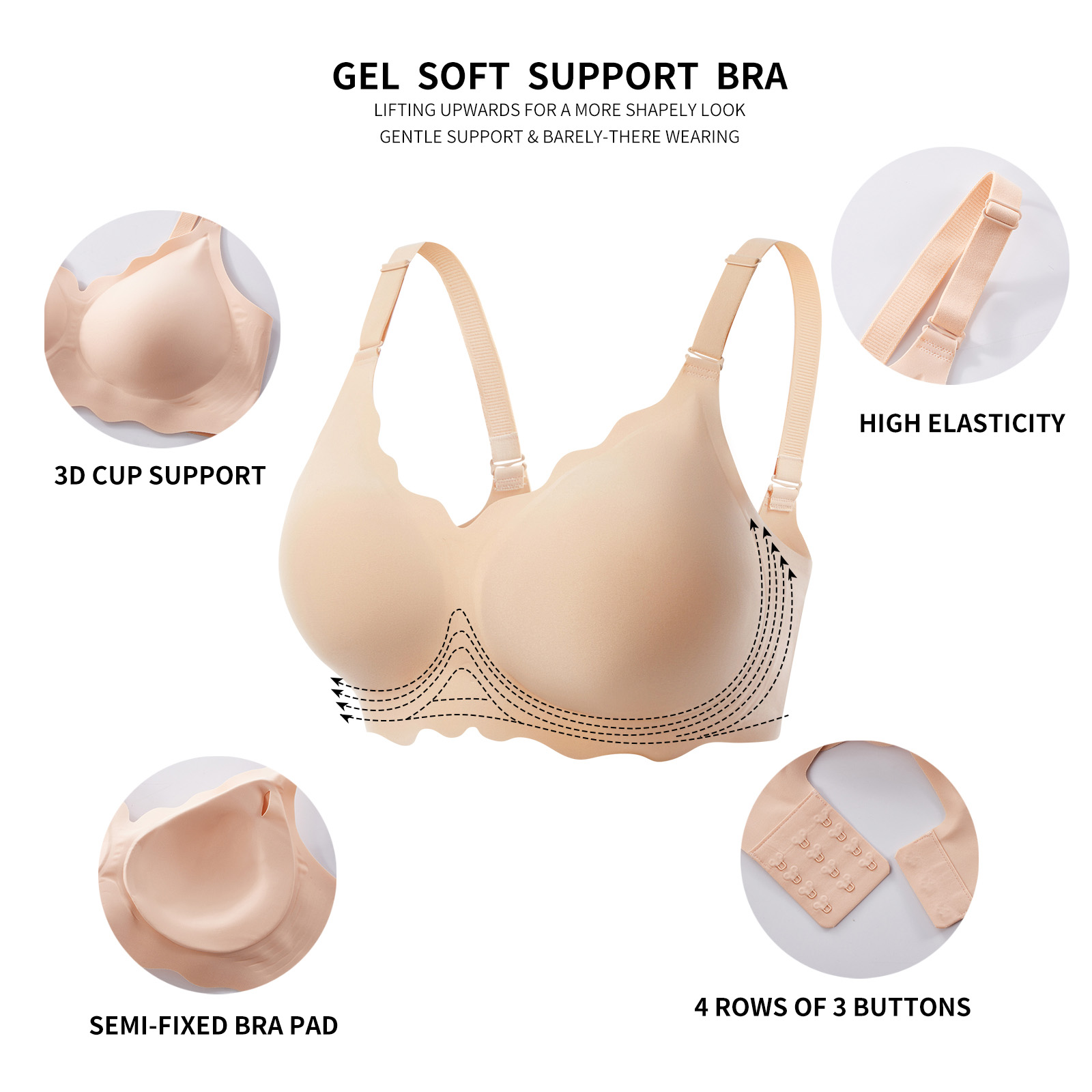 Wireless Seamless Bras for Women No Underwire Wavy V Neck HB03 (9)